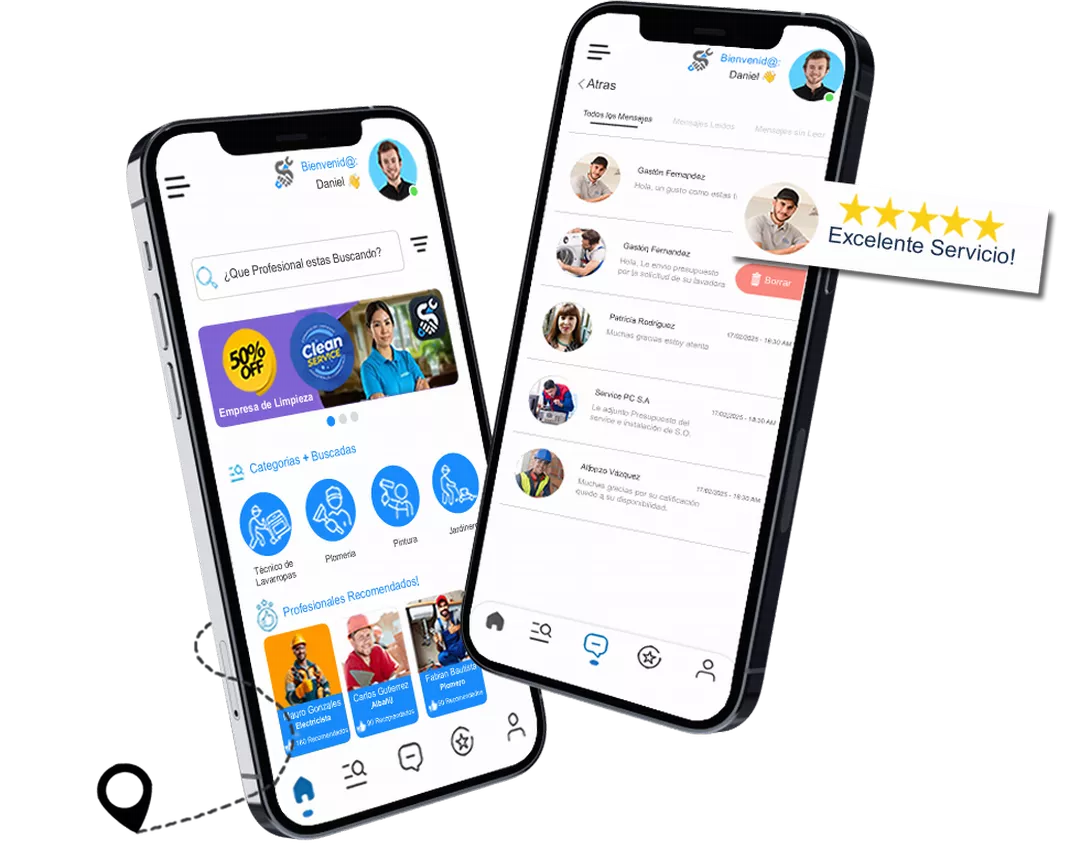 App Servireal en smartphone mostrando profesionales cerca